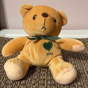 Cute Tan Teddy Bear with Green Heart